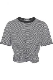 Cropped twist-front striped cotton-jersey T-shirt black white at The Outnet